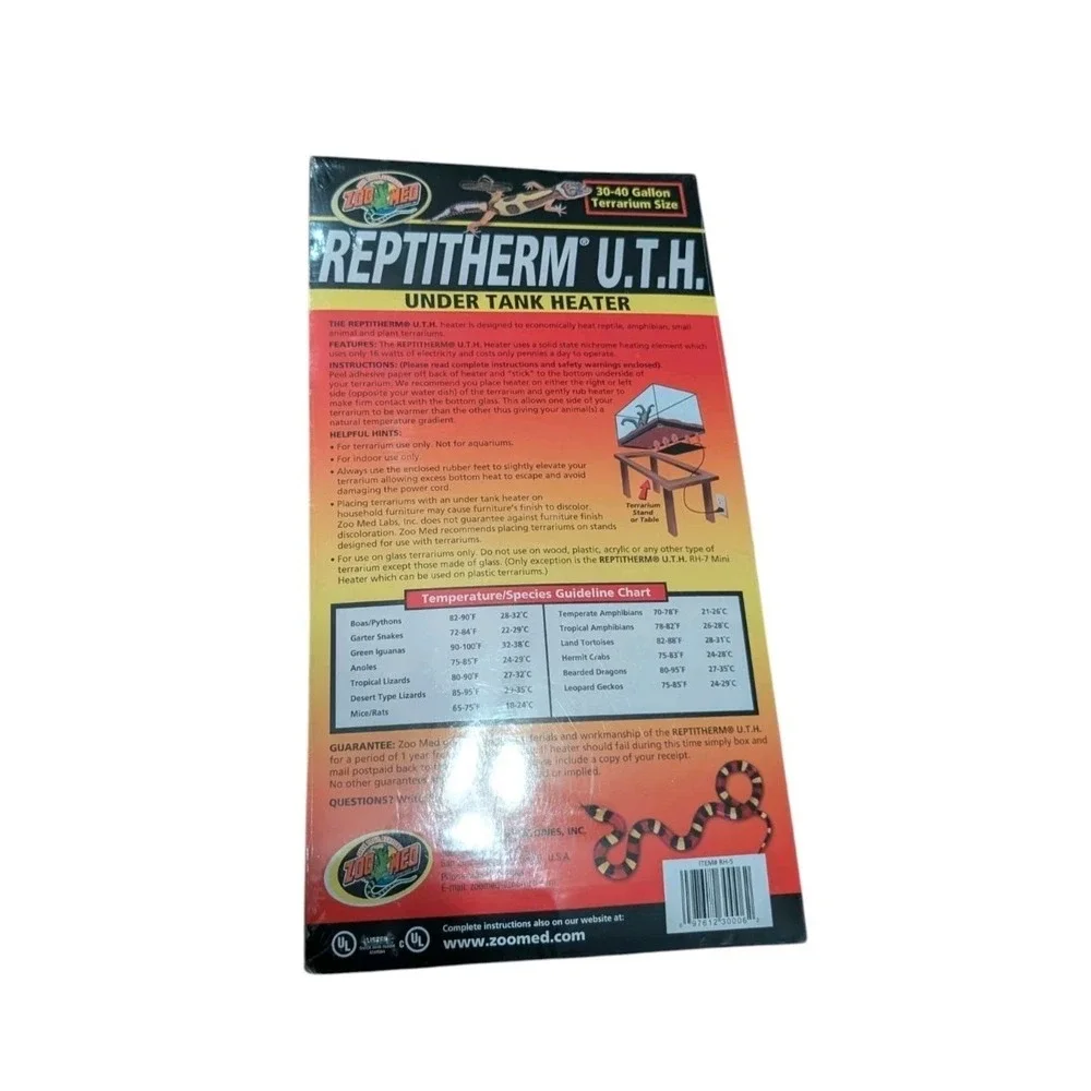 Zoo Med ReptiTherm UTH - Under Tank Heater 30-40 Gallon New!